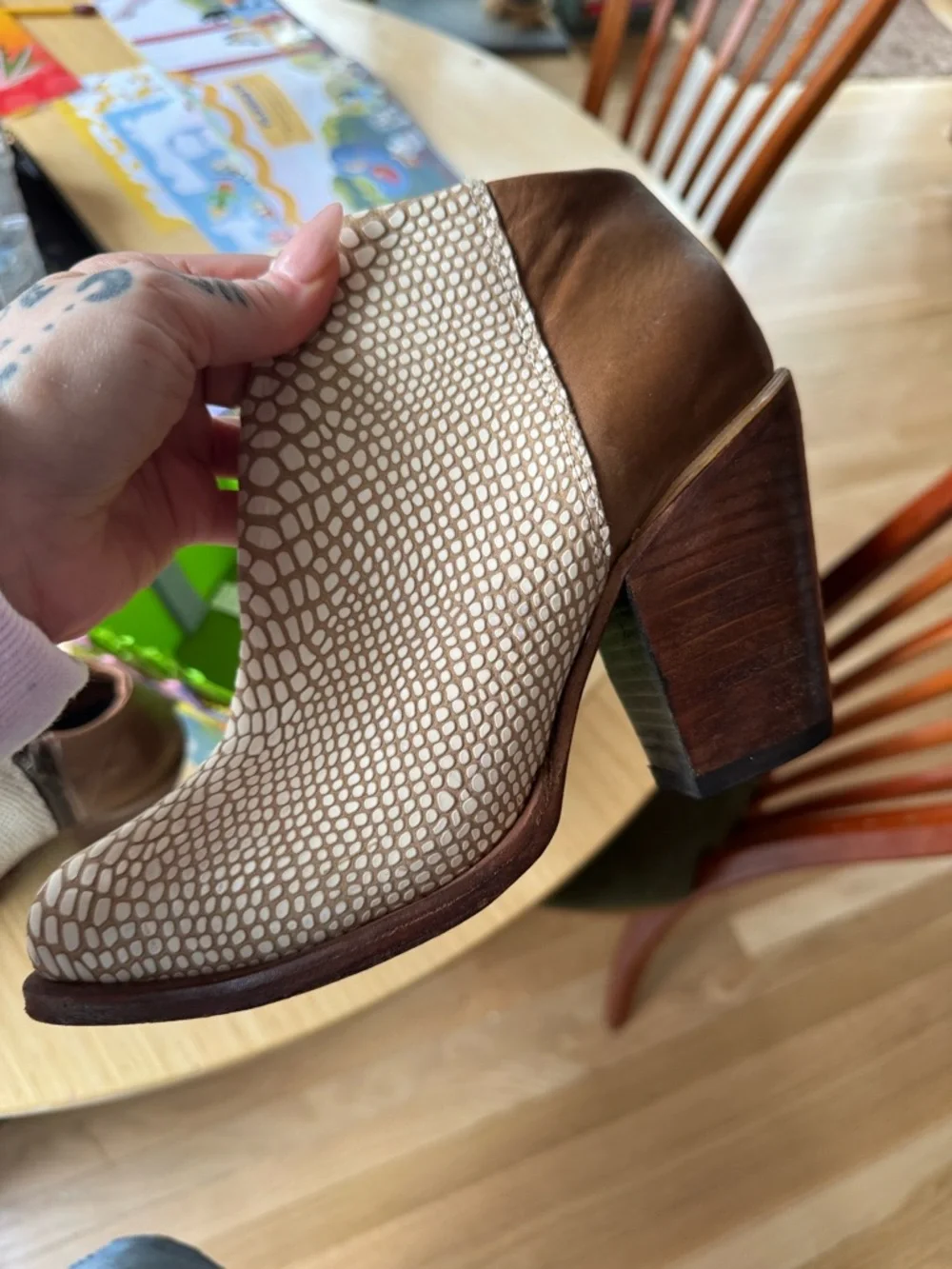 Freebird “DETROIT by Steven Two-Tone Brown and Cream Snake-Pattern Ankle Booties - Picture 3 of 8